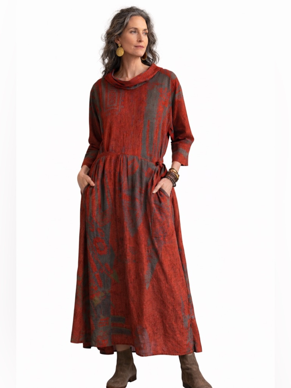 Vintage Silk Lagenlook Dress Oversized Art Print  Pockets USA Made
Large